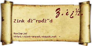 Zink Árpád névjegykártya